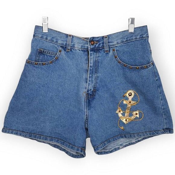Vintage Pants - Gazoz Womens Blue Denim Cotton High Waisted Vintage Jean Shorts Size 11